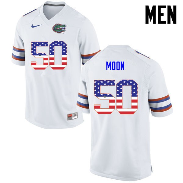 Florida Gators Men #50 Jeremiah Moon College Football Jersey USA Flag Fashion White